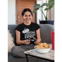 Social distancing expert fekete póló