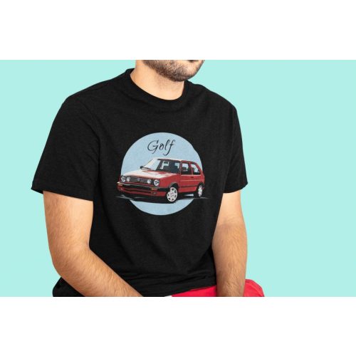 Red Volkswagen Golf fekete póló