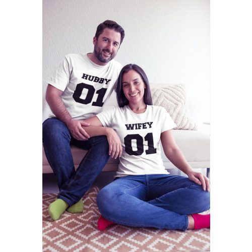Hubby & Wifey páros fehér pólók