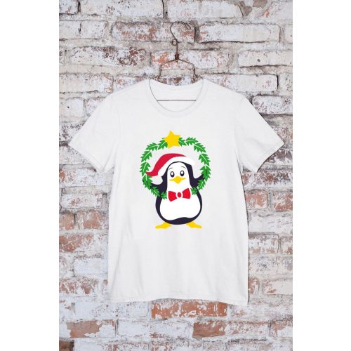Mikulás sapis pingvin fehér póló 2