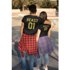   Beauty and the Beast páros póló - fekete színben arany felirattal