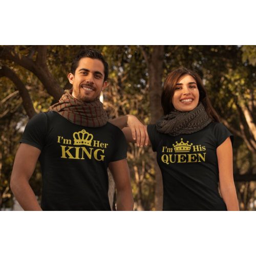 King & Queen páros fekete pólók arany felirattal 1