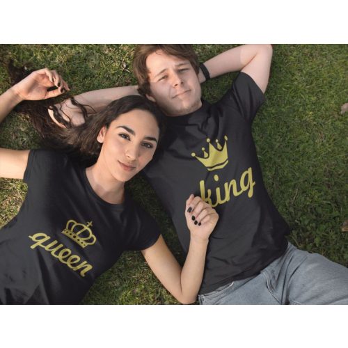 King & Queen páros fekete pólók arany felirattal 3
