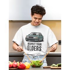 Respect your elders mercedes fehér póló