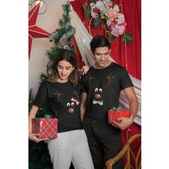   Új Karácsonyi páros póló (Rudolf a rénszarvas) - fekete színben