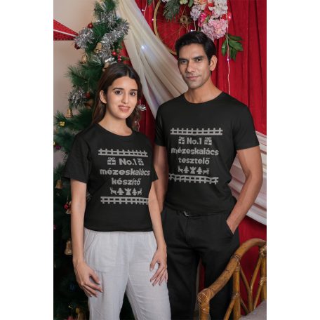 Új Karácsonyi páros póló (Mézeskalács készítő és tesztelő) - fekete színben