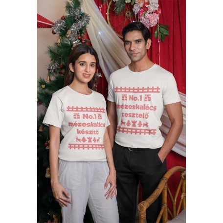 Új Karácsonyi páros póló (Mézeskalács készítő és tesztelő) - fehér színben