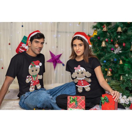 Új Karácsonyi páros póló (Mézeskalács figura) - fekete színben