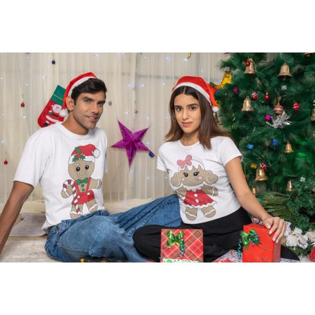 Új Karácsonyi páros póló (Mézeskalács figura) - fehér színben