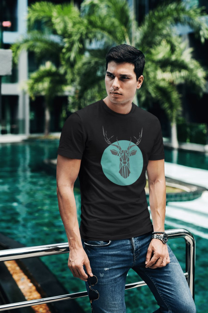 Geometric deer fekete póló