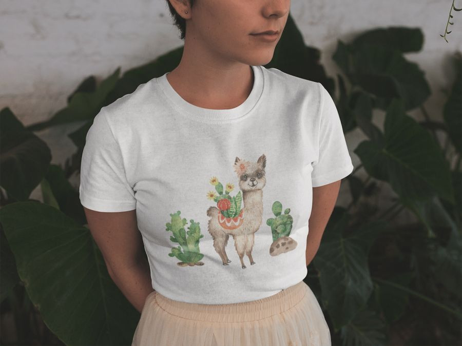 Happy cactus llama fehér póló