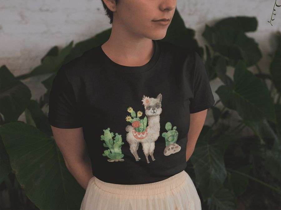 Happy cactus llama fekete póló