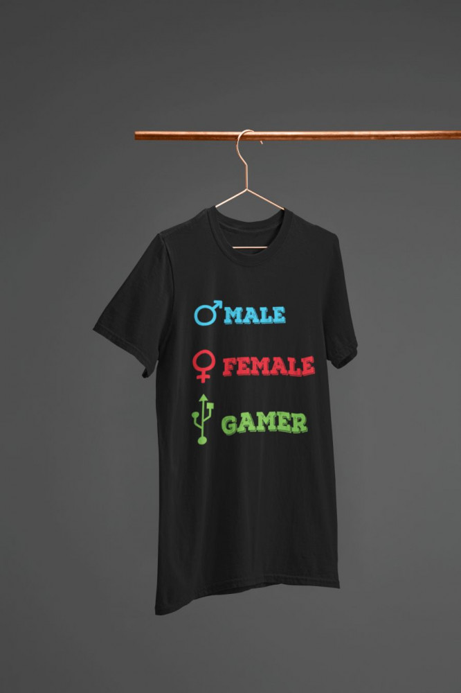Male. Female. Gamer. fekete póló