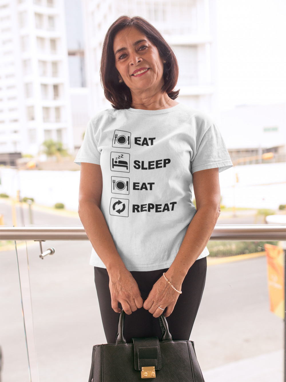 Eat, sleep, eat, repeat fehér póló