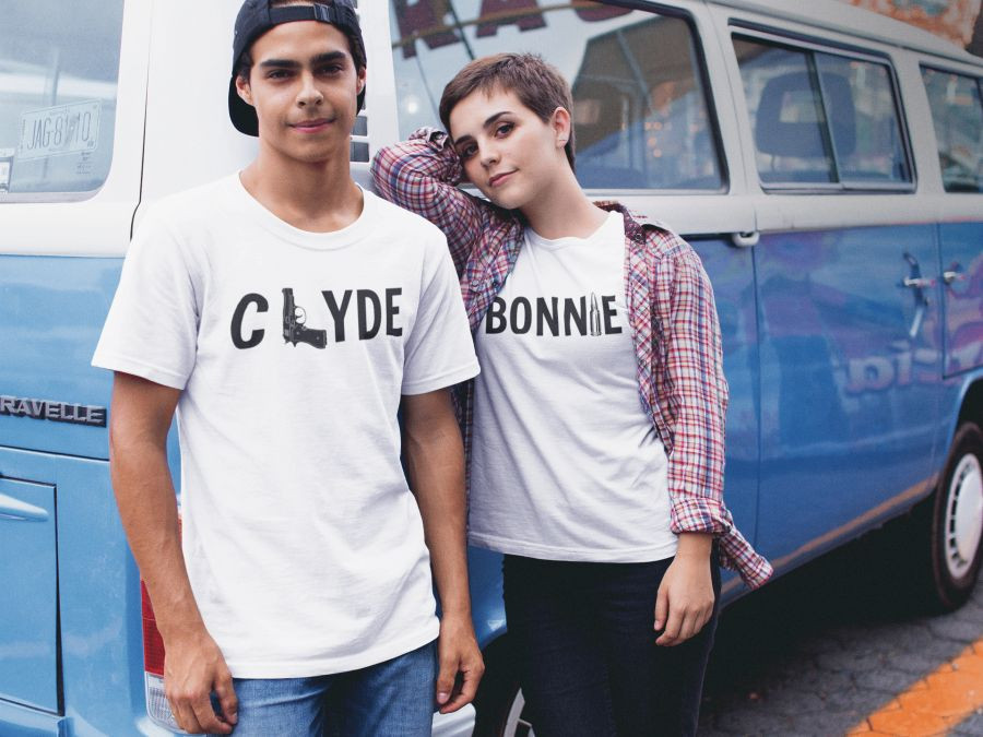 Bonnie és Clyde páros póló - fehér színben 1