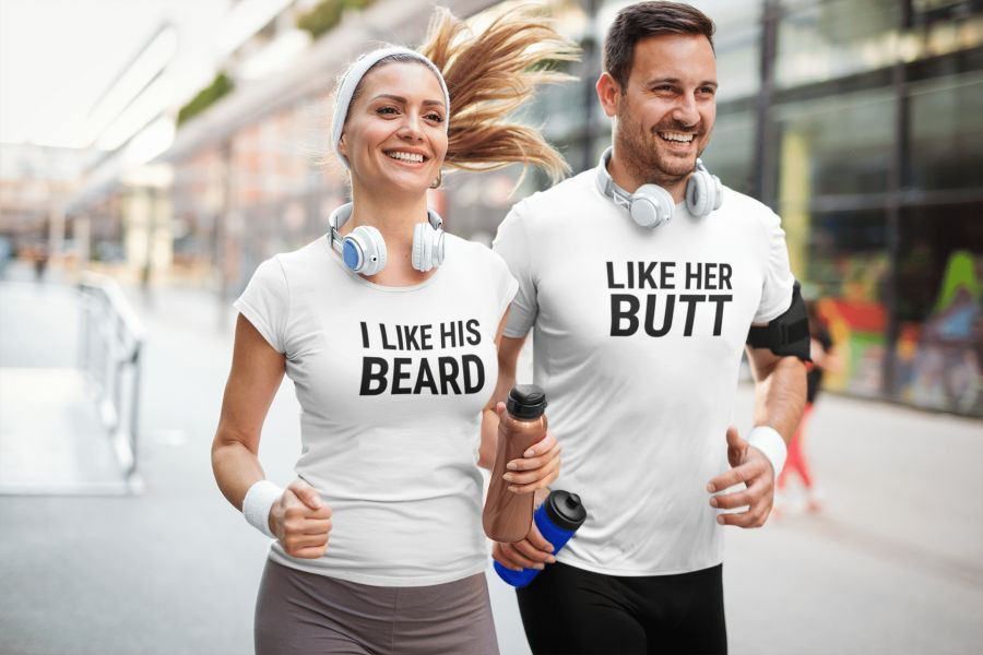 Like his beard & like her butt páros póló - fehér színben