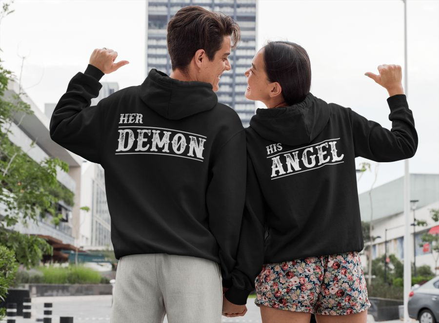 Angel és Demon páros pulóver - fekete színben