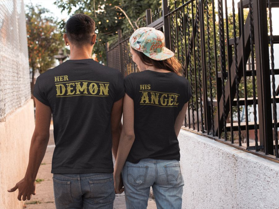 Angel és Demon páros póló - fekete színben arany felirattal