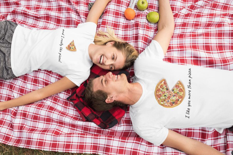 I like you more than pizza páros póló - fehér színben