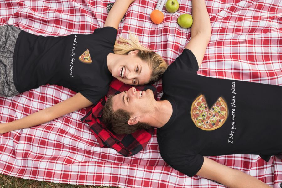 I like you more than pizza páros póló - fekete színben