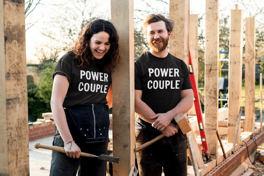 Power couple páros póló - fekete színben