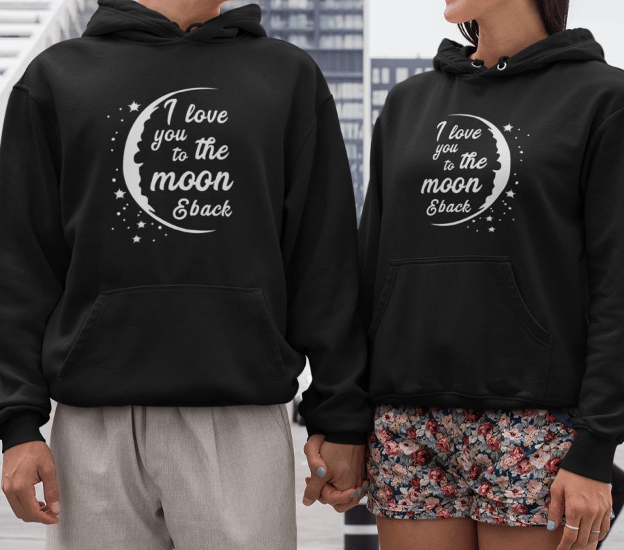 I love you to the Moon & back páros pulóver - fekete színben
