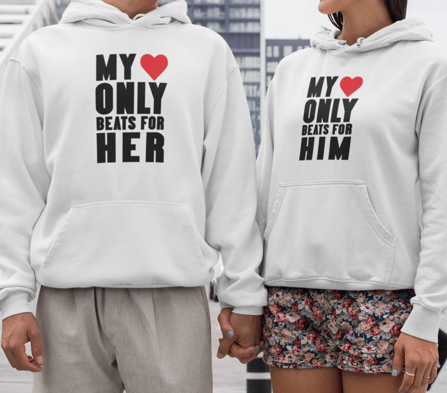 My heart beats for him and for her páros pulóver - fehér színben