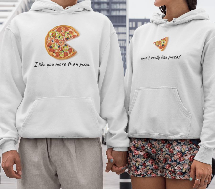 I like you more than pizza páros pulóver - fehér színben