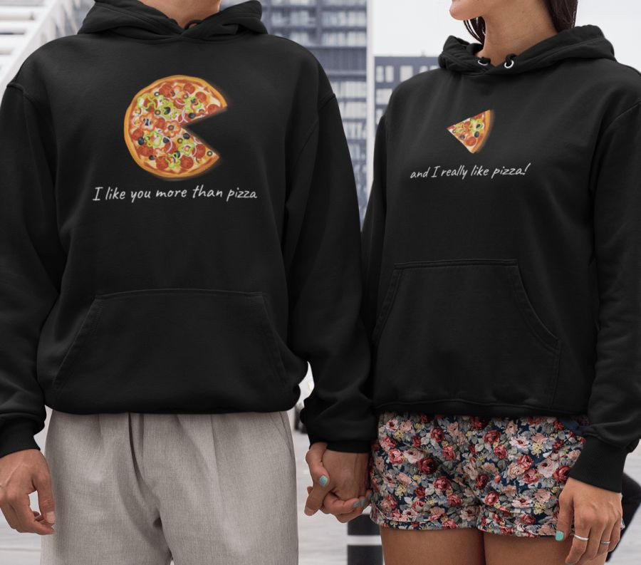 I like you more than pizza páros pulóver - fekete színben