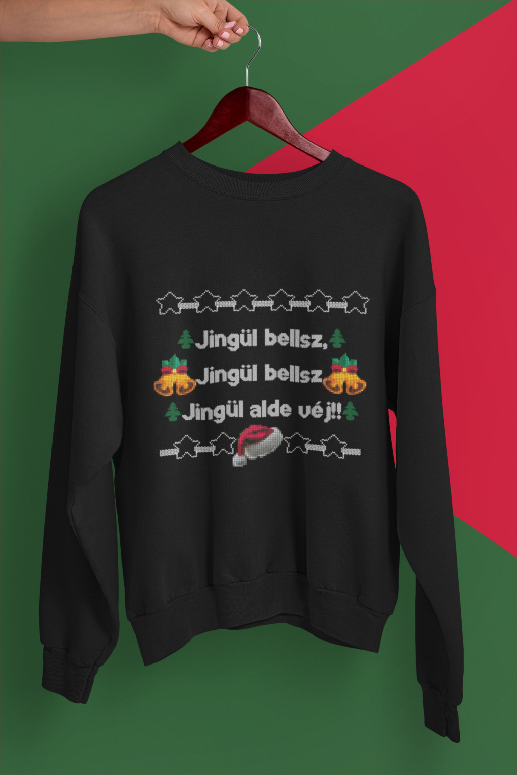 Karácsonyi pulóver fekete - Jingle Bells kötött