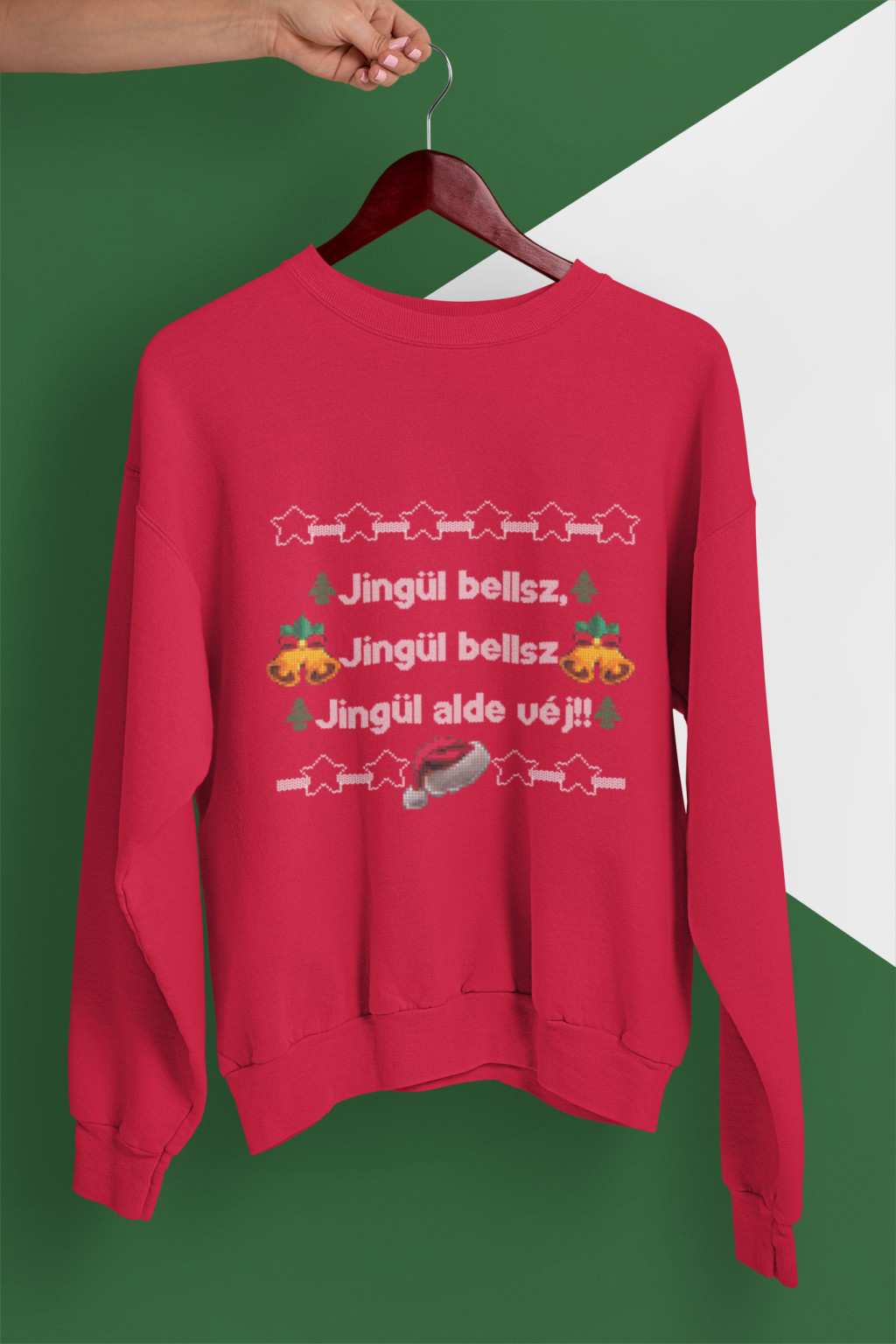 Karácsonyi pulóver piros - Jingle Bells kötött