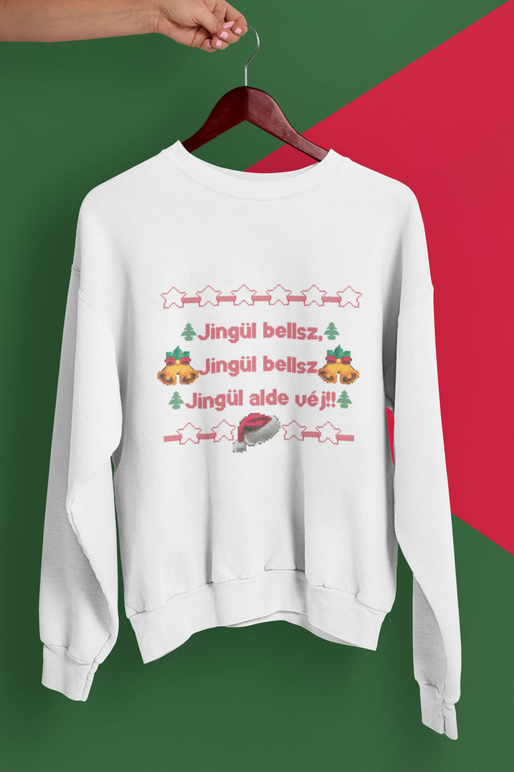Karácsonyi pulóver fehér - Jingle Bells kötött