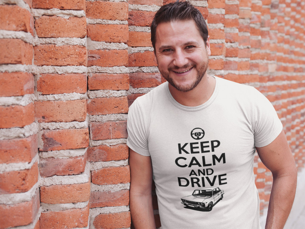 Keep calm and drive..Lada fehér póló