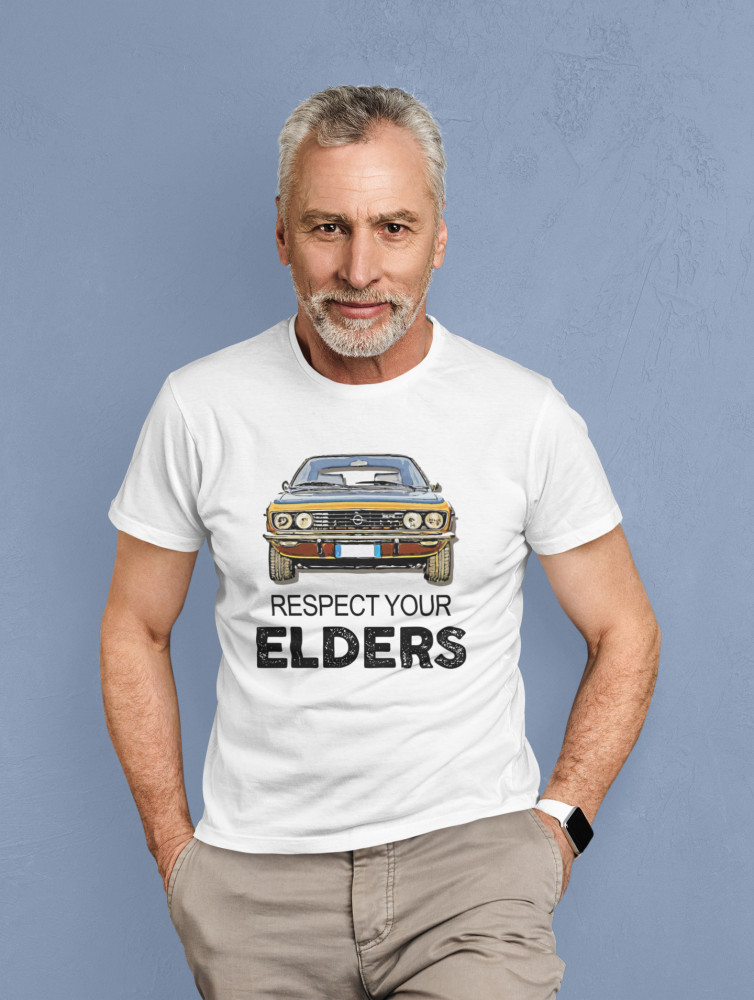 Respect your elders opel fehér póló