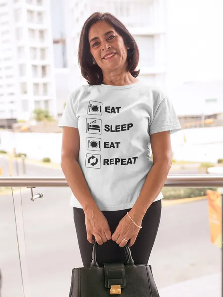 Eat, sleep, eat, repeat fehér póló