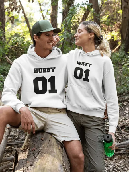 Hubby és Wifey páros pulóver - fehér színben