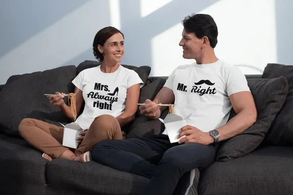 Mr. és Mrs. Right páros póló - fehér színben