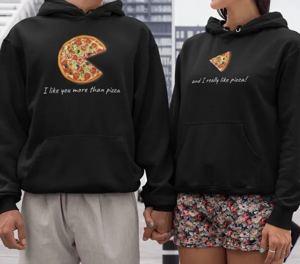 I like you more than pizza páros pulóver - fekete színben
